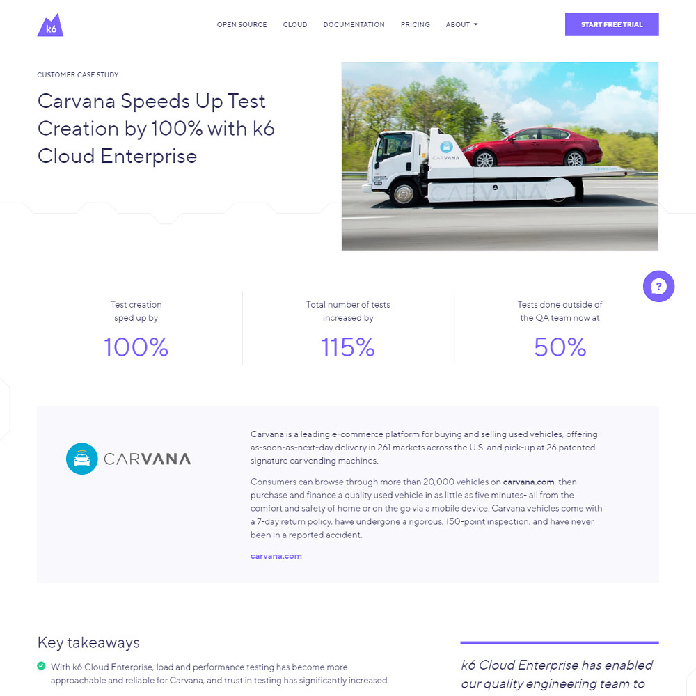 Carvana Speeds Up Test Creation by 100% with k6 Cloud Enterprise