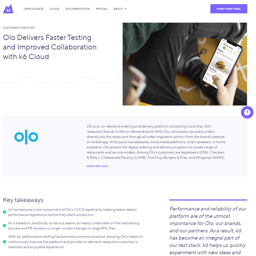 Olo Delivers Faster Testing and Improved Collaboration with k6 Cloud